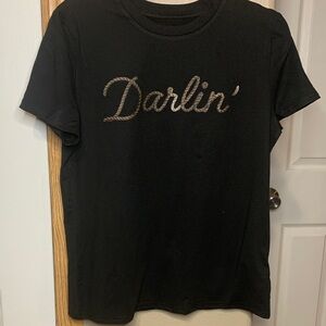 WESTERN Graphic Print Darlin' Black Crewneck Short Sleeved Tee Shirt Size Small